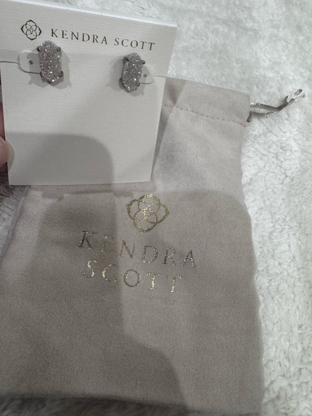 Kendra Scott Silver Glitter Druzy Oval Stud Earrings - Picture 4 of 5